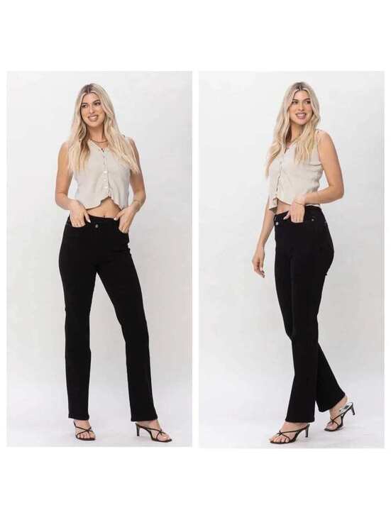 Judy Blue Denim - Judy Blue Black Crossover Asymmetrical Waistband Dad Jeans Size 16W Stretch